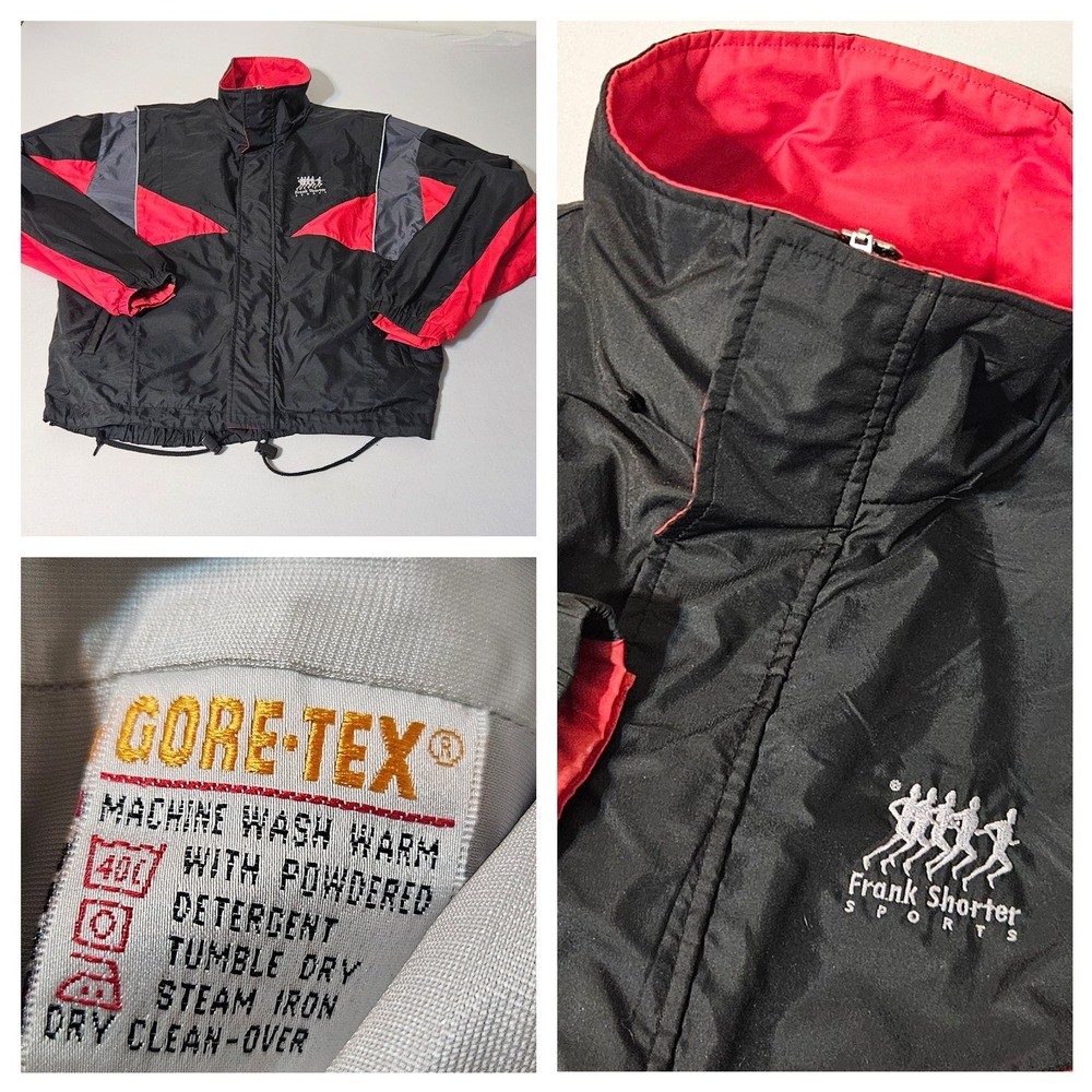 Vintage Frank Shorter Sports Gore-Tex Jacket Mens L Black Red VTG Windbreaker